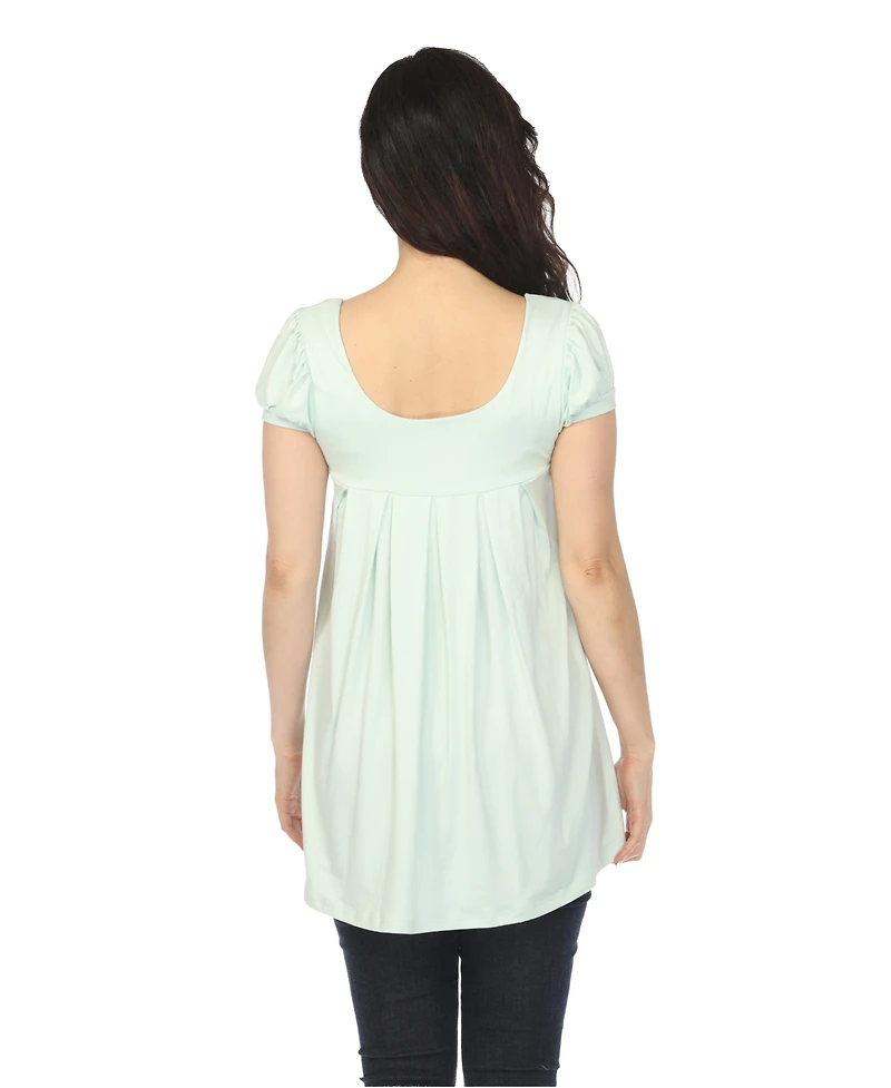 White Mark Women's Cap Sleeve Pleated Top