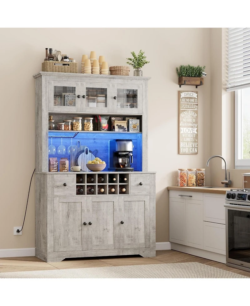 gaomon 68.7 " Pantry Cabinet with Led Light and Charging Station, Kitchen Storage Countertop