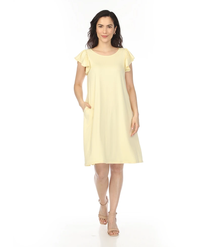 White Mark Women's Crew Neck Ruffle Sleeve Dress