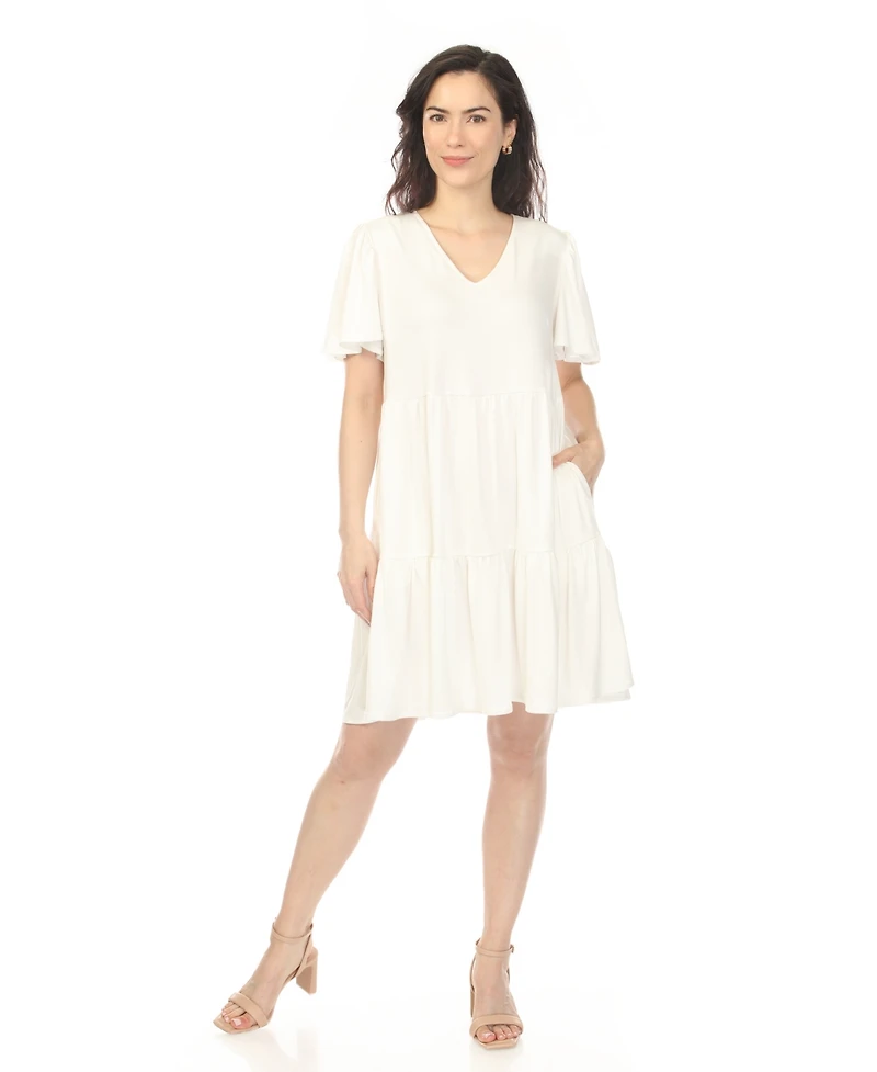 White Mark Women's V-Neck Short Sleeve Dress