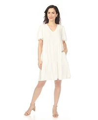 White Mark Women's V-Neck Short Sleeve Dress
