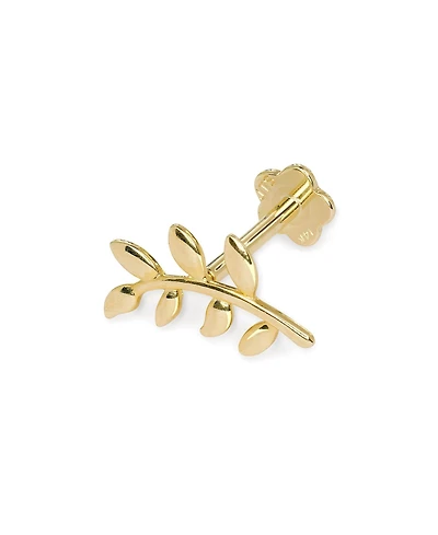 Curata Jewelry Solid 14k Yellow Gold 18G 10mm Olive Branch Labret Cartilage Stud