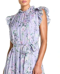 Mac Duggal Women's Printed Chiffon Ruffle Sleeve Gown With Bow Belt