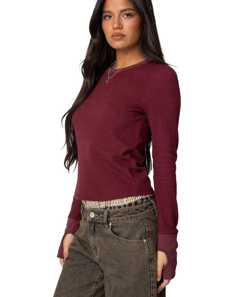 Edikted Women's Waffle Long Sleeve T Shirt