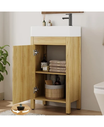 gaomon Home 16 inch Bathroom Vanity with Sink Vintage Bathroom Cabinet Vanity with Doors Farmhouse Wooden Freestanding Bathroom Cabinet with Top