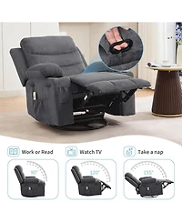 gaomon Recliner Chair Nursery, Oversized Manual Reclining Rocking Chair, 360 Swivel Glider with Cup Holder, Massage and Heat Recliner