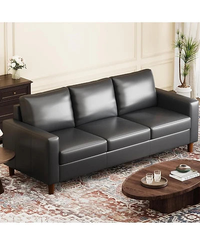gaomon Mid-Century Modern Sofa, Comfy Faux Leather Couch with Deep Seat, Cozy 3 Seater Couch for Living Rooms Offices Apartments, Easy Assembly