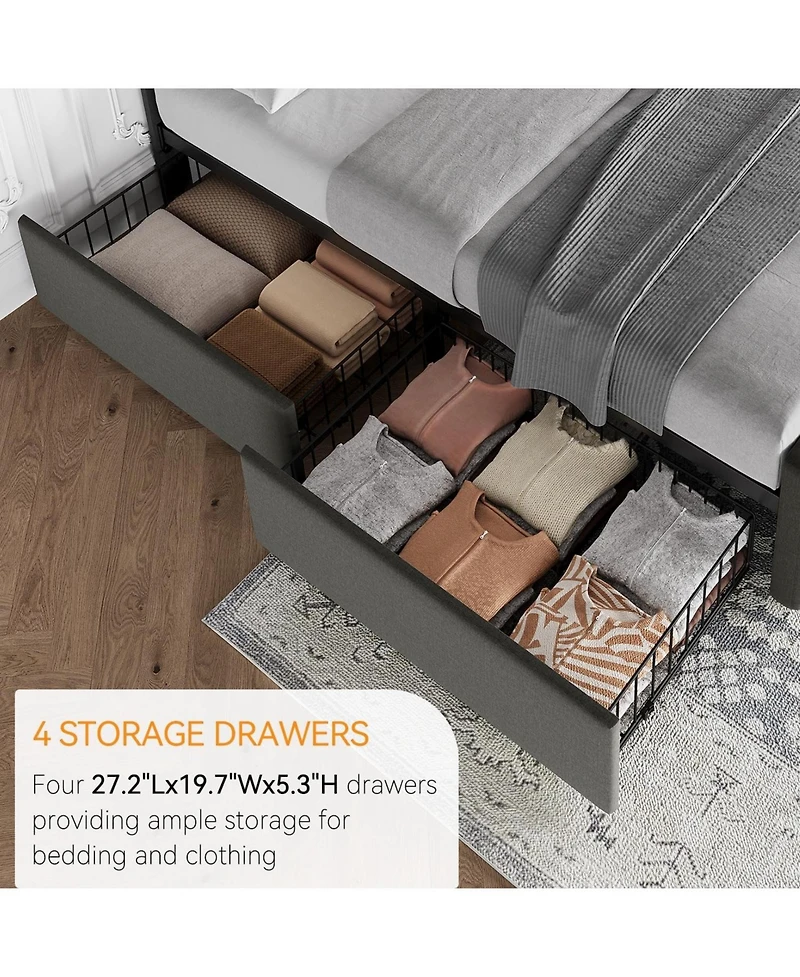 gaomon Full Size Bed Frame with 4 Storage Drawers and Headboard
