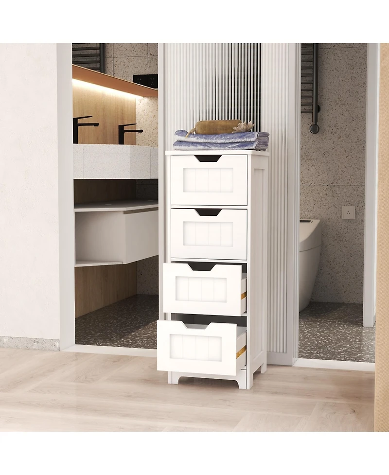 Rainsken Bathroom Floor Cabinet, Freestanding Storage Organizer with 4 Drawers for Living Room, Laundry and Entryway