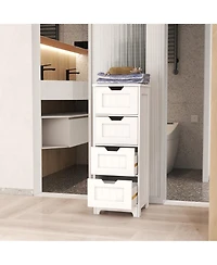 Rainsken Bathroom Floor Cabinet, Freestanding Storage Organizer with 4 Drawers for Living Room, Laundry and Entryway
