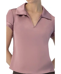 Ivonne Women's Plain Short Sleeve Blouse with Shirt Collar
