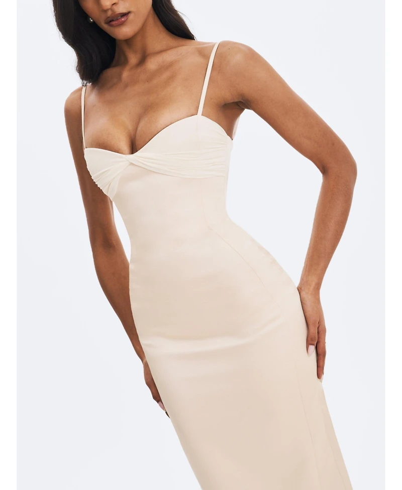 Miss Circle Women's Gracie Butter Ruched Satin Midi Dress