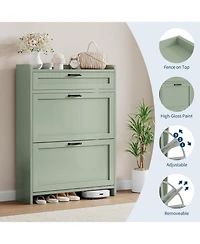 gaomon Shoe Cabinet with 2 Flip Drawers & 1 Top Drawer, Modern Wooden Shoe Organizer Cabinet for Entryway, Hallway, Living Room