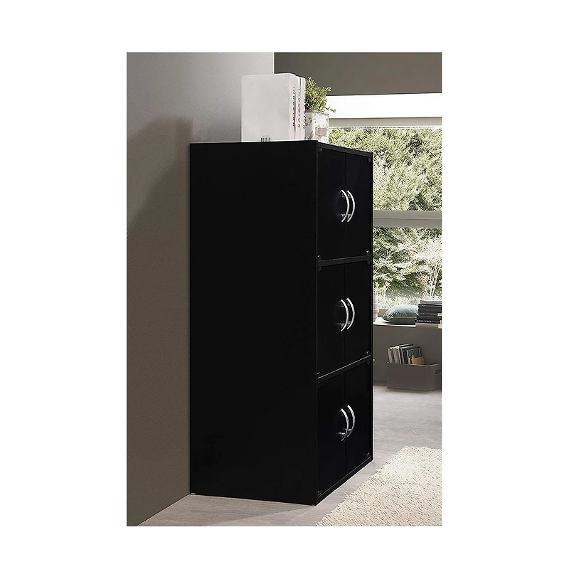 Hodedah HID33 Home 6-Door 3-Shelves Bookcase Enclosed Storage Cabinet