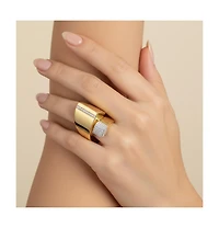 Sterling Silver 14k Gold Plated Cubic Zirconia Modern Open Cuff Scroll Ring