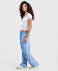 Indigo Rein Juniors' Chambray Eyelet-Hem Drawstring Pants