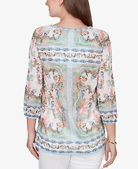 Ruby Rd. Petite Ocean Motif Burnout Knit Top