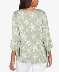 Ruby Rd. Petite Starfish Puff Print Flutter Sleeve Top