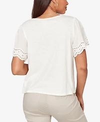 Ruby Rd. Petite Eyelet Poplin Sleeve Slub Knit Top