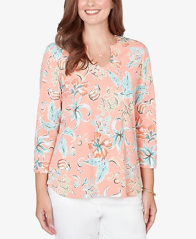 Ruby Rd. Petite Embellished Oceania Floral Knit Top
