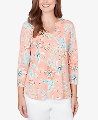 Ruby Rd. Petite Embellished Oceania Floral Knit Top
