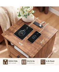 Yigii Rustic Nightstand with Charging Station & Storage