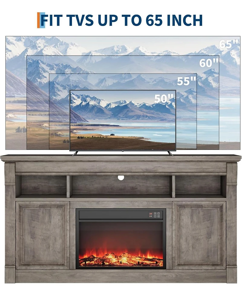 gaomon 58" Farmhouse Wood Fireplace Tv Stand with Open Storage Cabinets Entertainment Center for TVs up to 75"