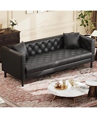 gaomon 81'' Leather Deep Seat Handmade Button Tufted 3 Seater Chesterfield Sofa Couch