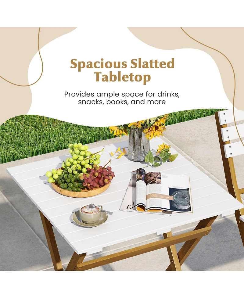 Gymax 3-Piece Folding Patio Bistro Set w/ Slatted Design Small Outdoor Furniture Set