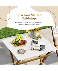 Gymax 3-Piece Folding Patio Bistro Set w/ Slatted Design Small Outdoor Furniture Set
