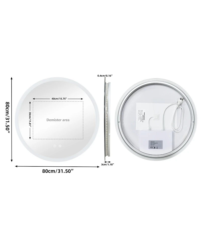 Luvodi 32" Round Led Bathroom Mirror with Lights Wall-Mounted Vanity Mirror