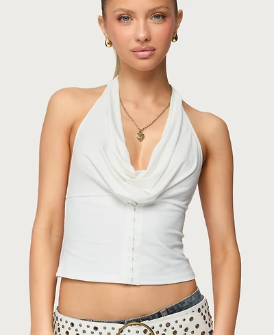 Edikted Women's Hook & Eye Cowl Neck Halter Top