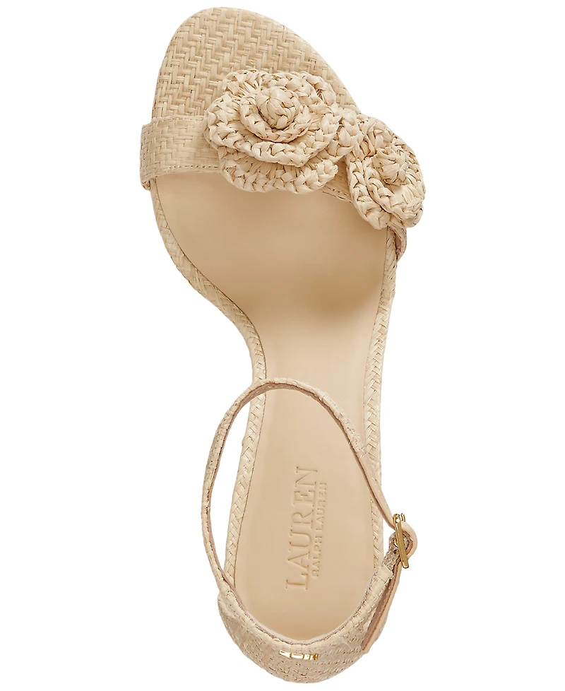 Lauren Ralph Lauren Women's Allie Mid-Heel Floral-Trim Raffia Sandals