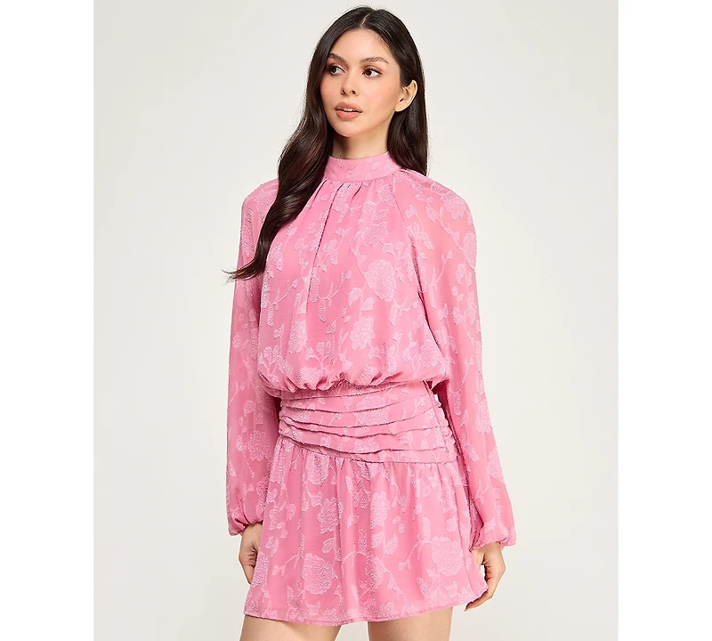 Seni & Cade Juniors' Pleated Mock Neck Dress