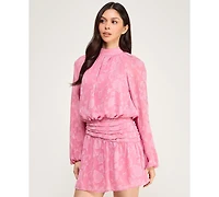 Seni & Cade Juniors' Pleated Mock Neck Dress