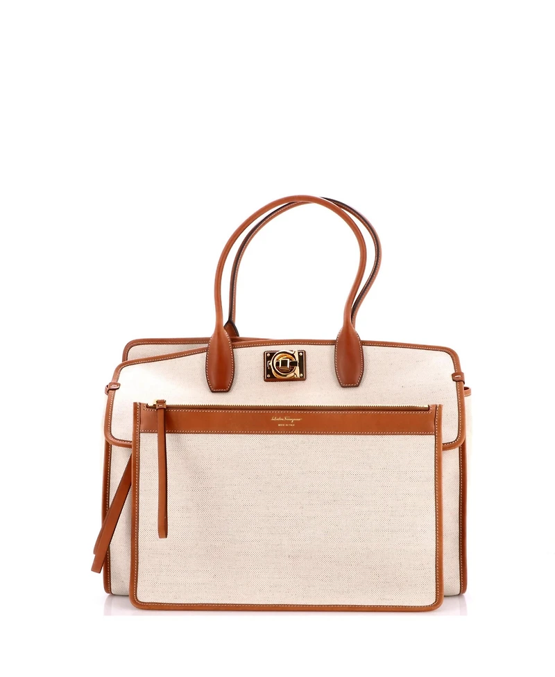 Pre-Owned Salvatore Ferragamo Large Studio Soft Satchel Canvas