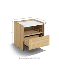 LuxenHome Hazel Oak Nightstand & End Table with Storage, Raised Sides, Faux Marble Top, Durable Manufactured Wood