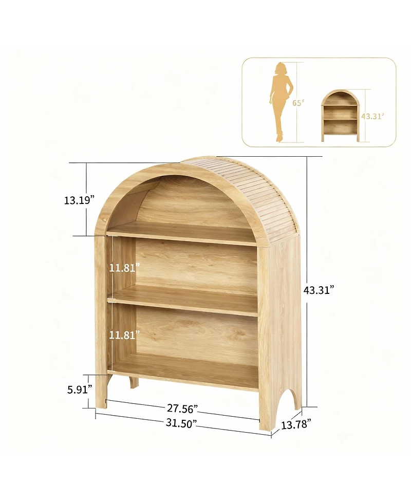Yigii Arched 43.3" Tall 3-Tier Bookshelf for Modern Farmhouse Decor