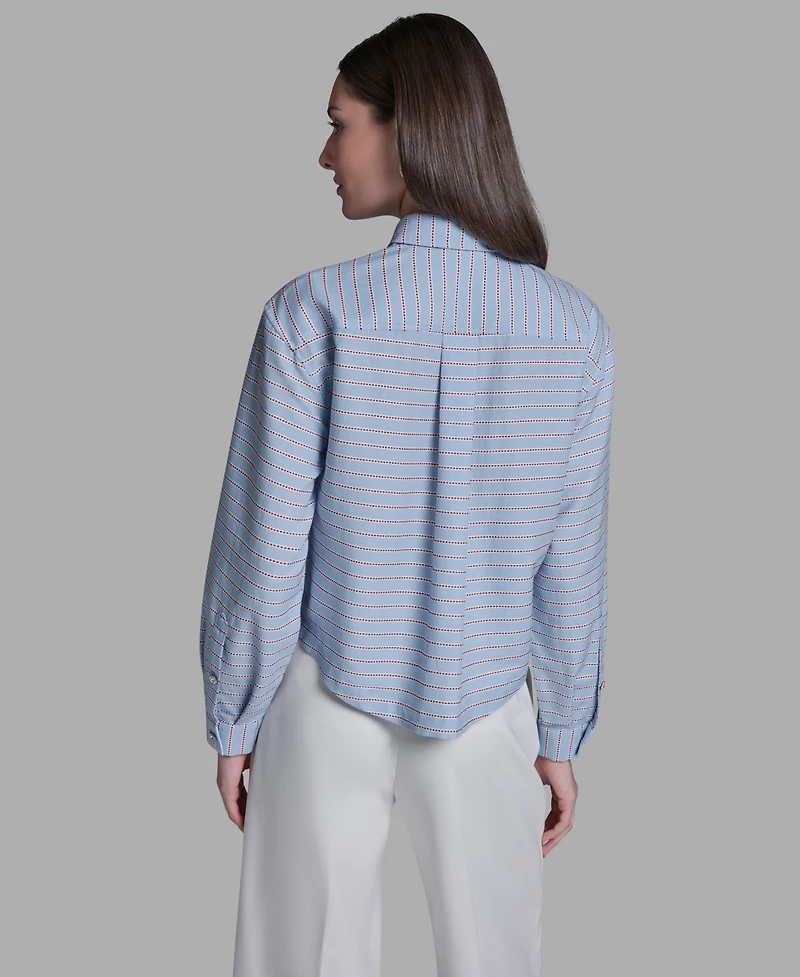 Bcbg Women's Tie-Neck Long-Sleeve Stripe Blouse