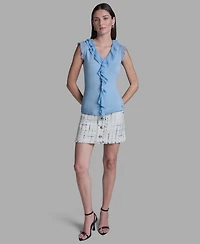 Bcbg Women's V-Neck Ruffle Front Pull-On Top