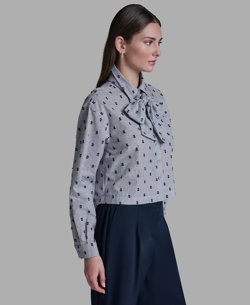 Bcbg Women's Tie-Neck Long-Sleeve Stripe Top