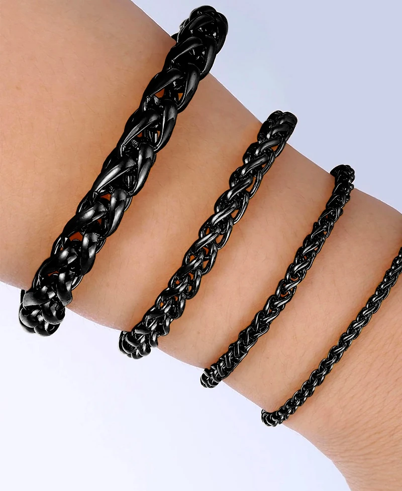 Rhona Sutton Men's Stainless Steel Black Plated Wheat Chain Bracelet