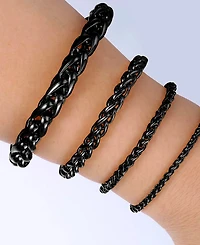 Rhona Sutton Men's Stainless Steel Black Plated Wheat Chain Bracelet