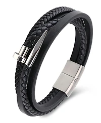 Rhona Sutton Men's Noir Forge Leather & Stainless Steel Bracelet
