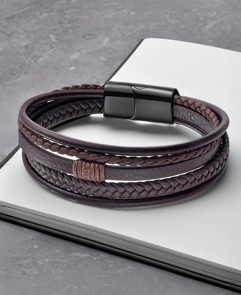 Rhona Sutton Men's Revenne Brown Leather & Stainless Steel Bracelet