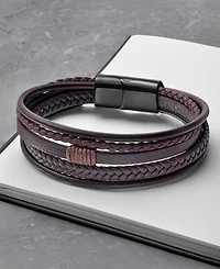 Rhona Sutton Men's Revenne Brown Leather & Stainless Steel Bracelet
