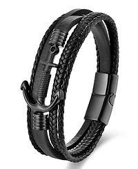 Rhona Sutton Men's Leather Bracelet in Stainless Steel