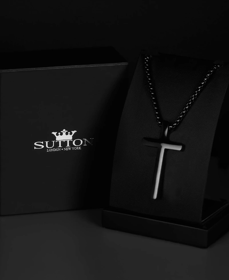 Rhona Sutton Men's Faith Cross Black Stainless Steel Pendant Necklace