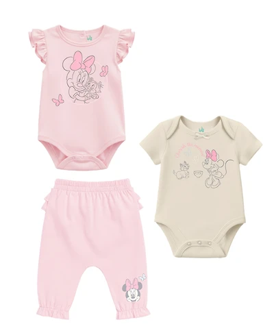 Disney Baby Girls' Minnie Mouse Bodysuits and Pants, 3-Piece Set