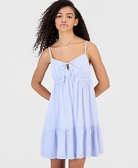 Hippie Rose Juniors' Printed Babydoll Tie-Front Mini Dress